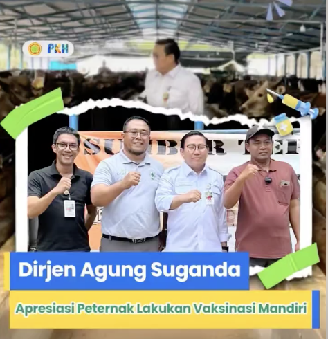 Dirjen Peternakan dan Kesehatan Hewan, Agung Suganda, mengapresiasi langkah proaktif Bambang Suharsono, peternak  Sumber Ternak Farm yang melakukan vaksinasi mandiri pada 700 ekor sapi untuk mencegah penyebaran virus PMK